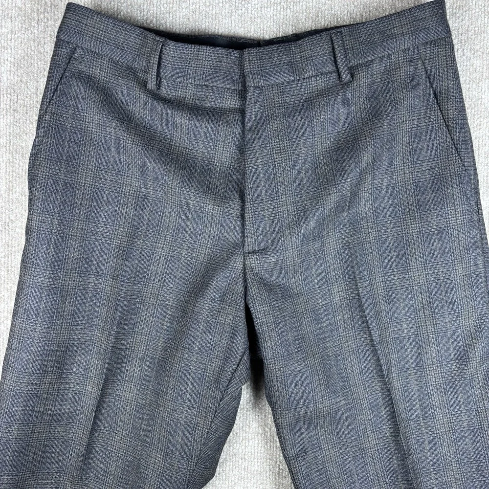 Banana Republic Straight Fit Wool Dress Pants Mens 32x30 Gray Plaid Flat Front